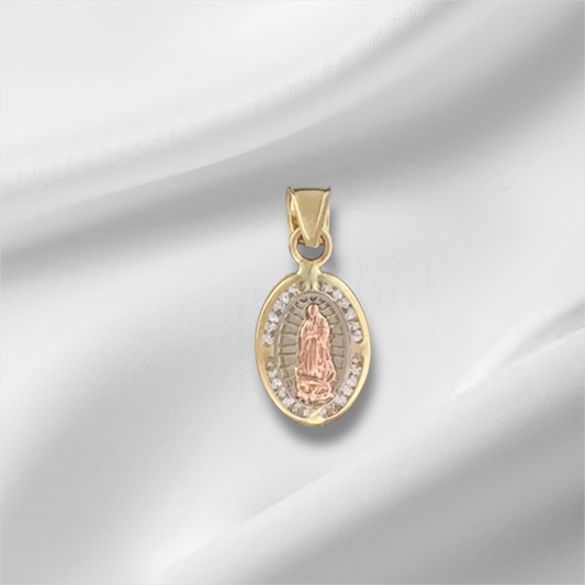 MEDALLA VIRGEN DE GUADALUPE OVAL ZIRCONIA 10K