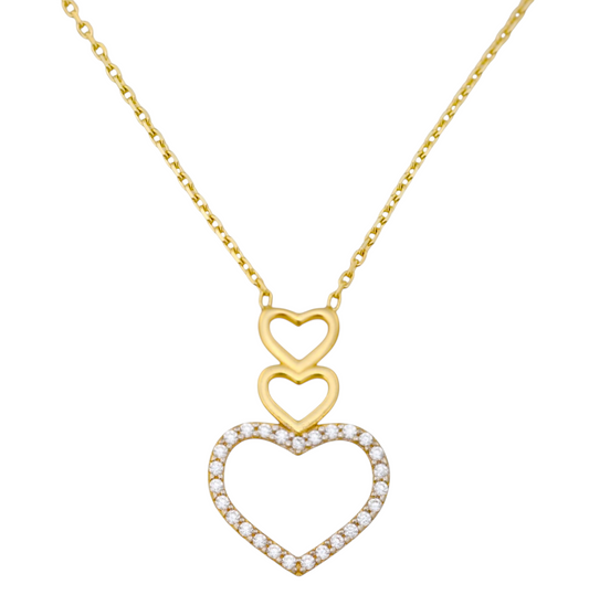 COLLAR TRES CORAZONES LISO CIRCONIA ORO 10K