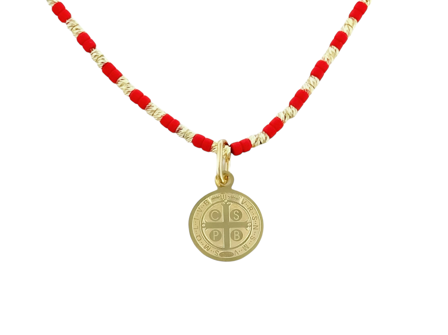 PULSERA ROJA MEDALLA SAN BENITO ORO 10K