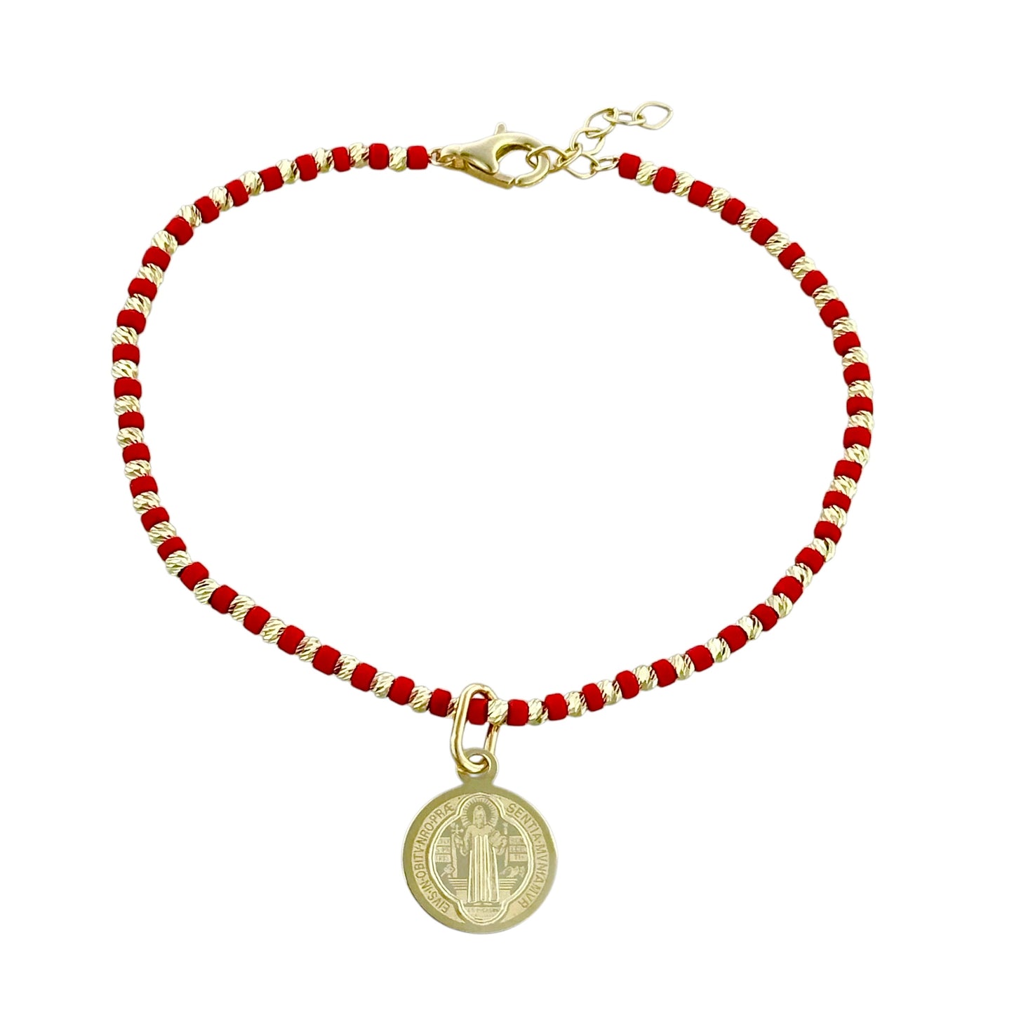 PULSERA ROJA MEDALLA SAN BENITO ORO 10K