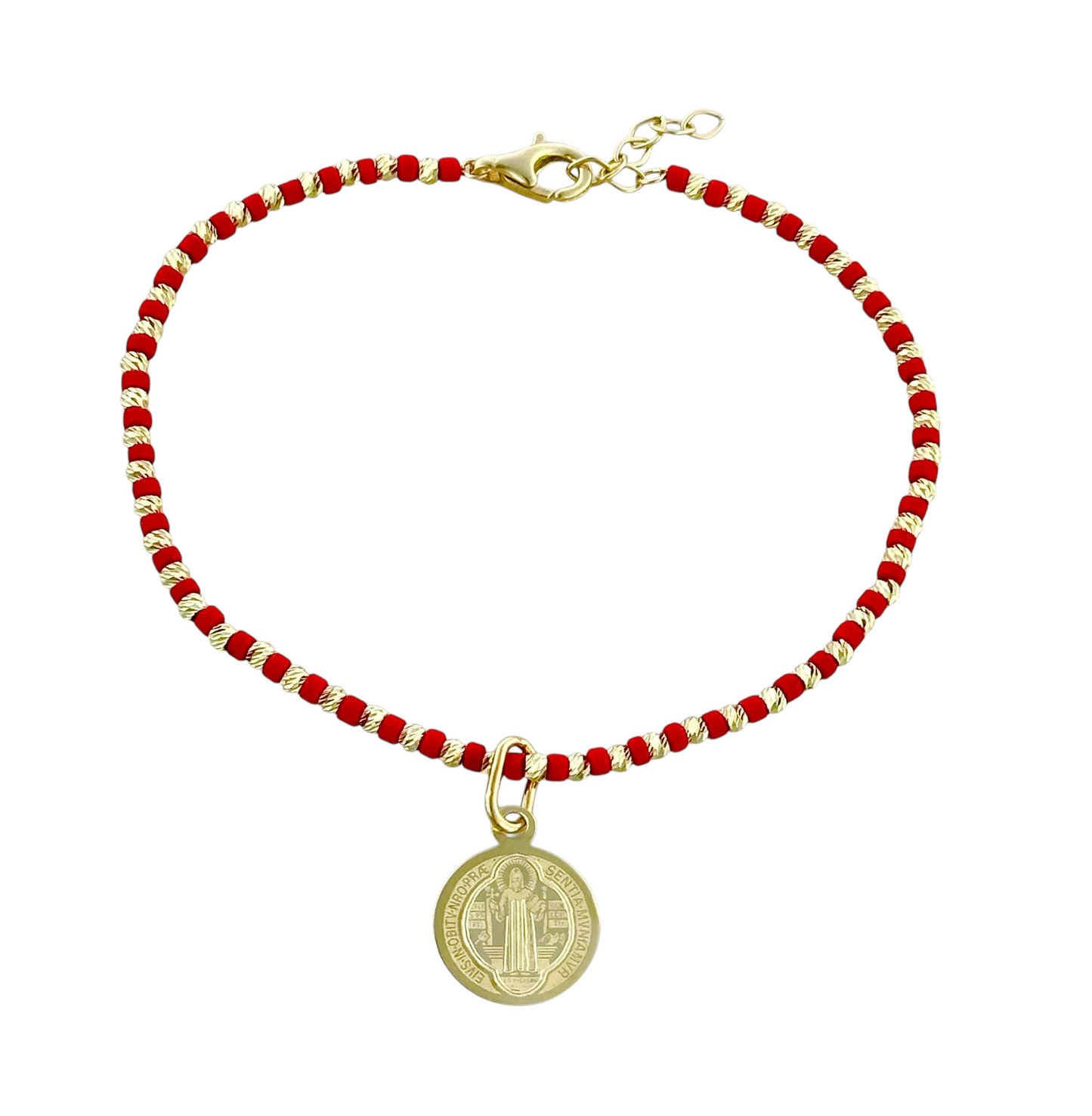 PULSERA ORO 10K PIEDRA N  CON MEDALLA SAN BENITO