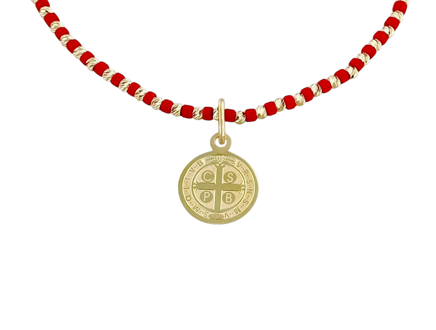 PULSERA ORO 10K PIEDRA N  CON MEDALLA SAN BENITO