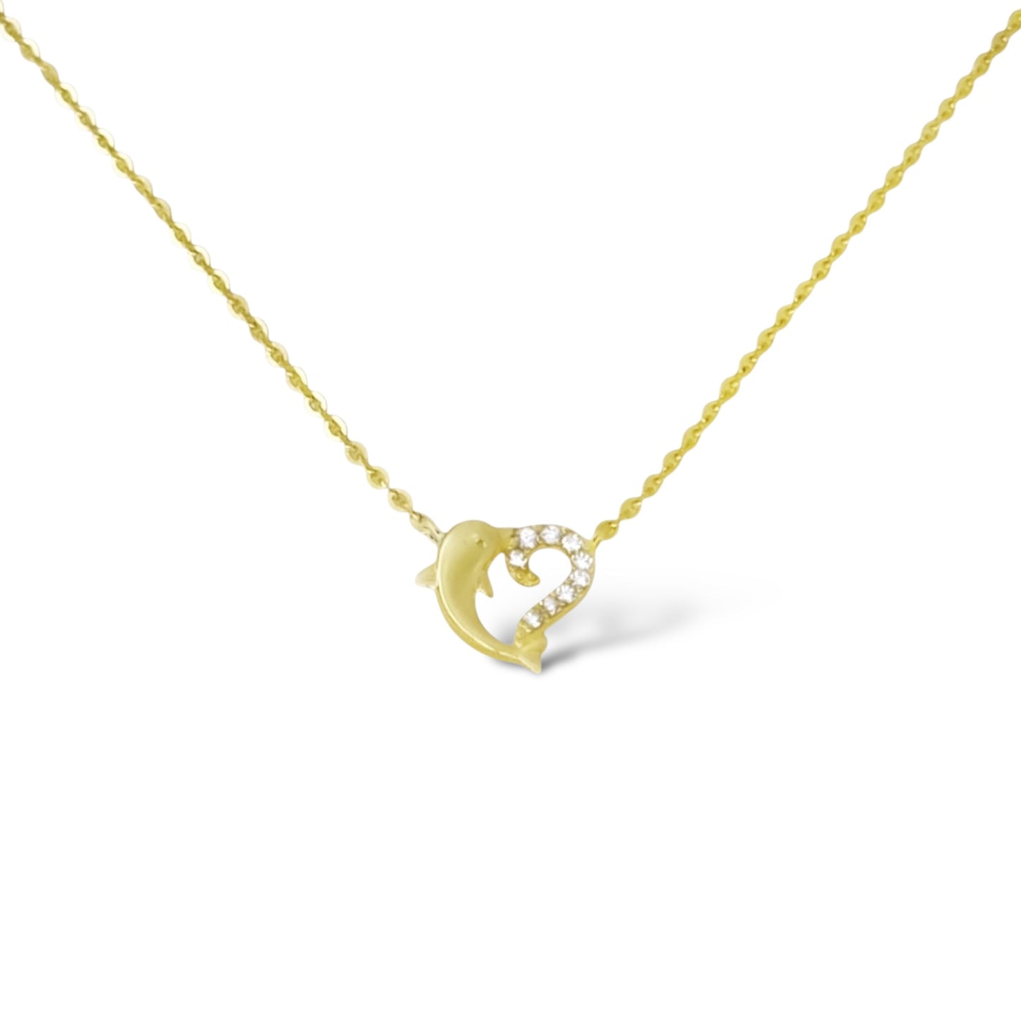 COLLAR CORAZON DELFIN CIRCONIAS ORO 10K