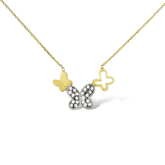 COLLAR 3 MARIPOSAS CIRCONIA ORO 10K