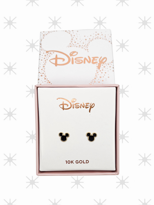 BROQUEL MICKEY ESMALTADO NEGRO ORO 10K DISNEY