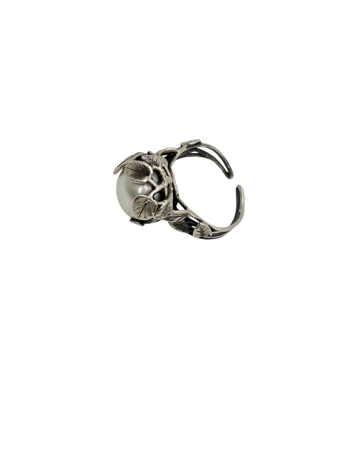 ANILLO GUIA DE HOJAS PERLA  PLATA .925