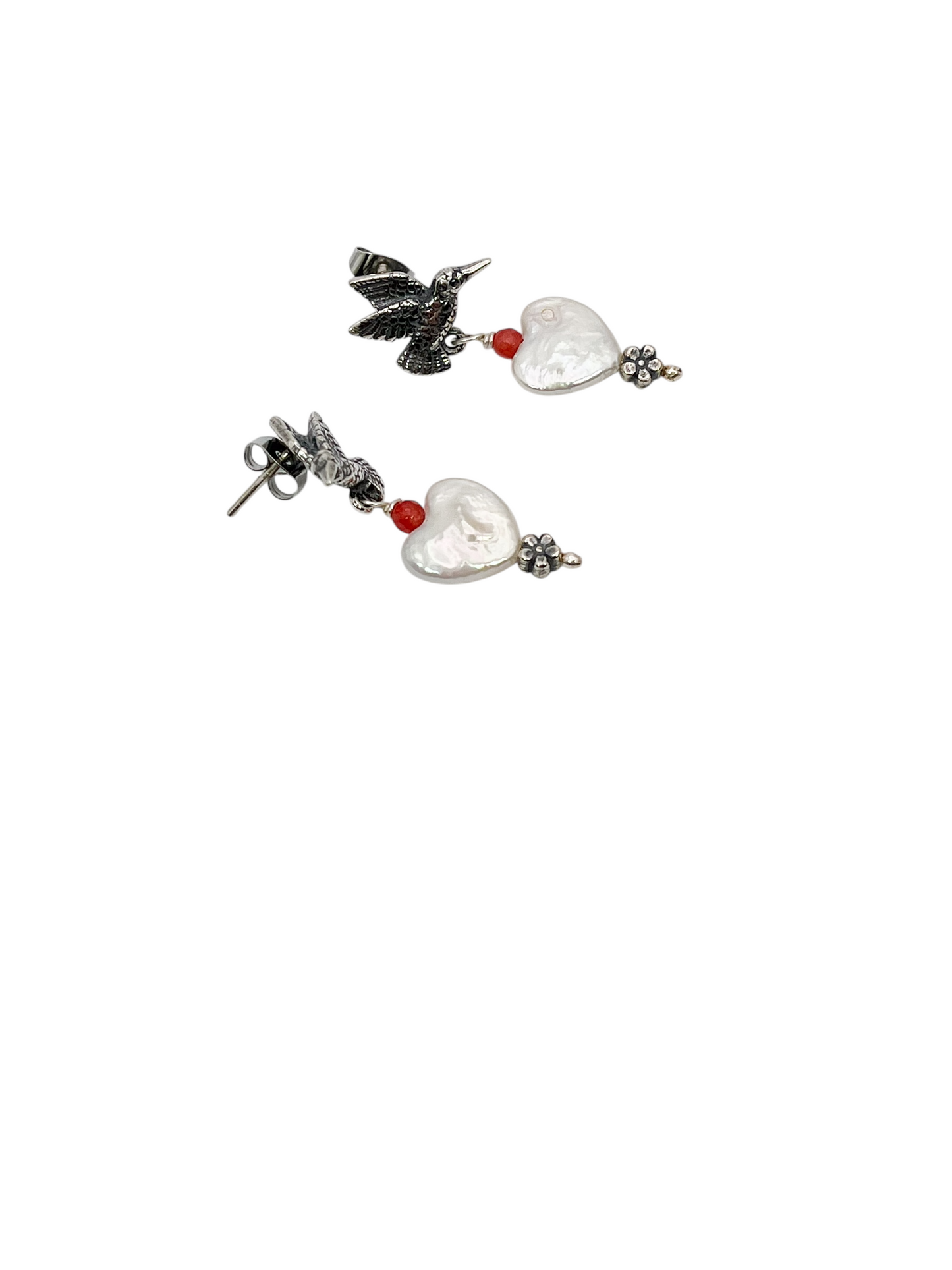 ARETE COLIBRI PERLA  CORAZON PLATA .925