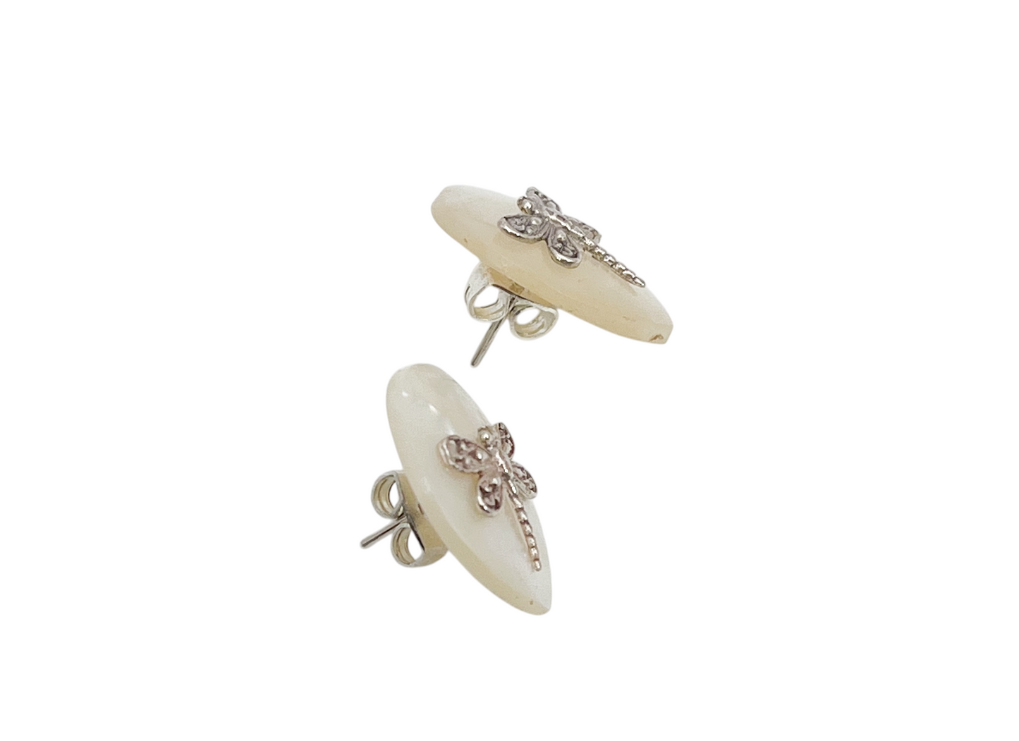 SILVER DRAGONFLY DROP PEARL EARRING .925