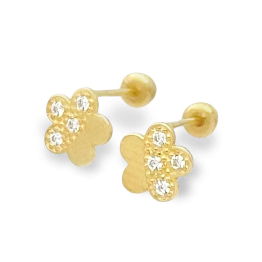 BROQUEL FLOR PAVE ZIRCONIA ORO 10K