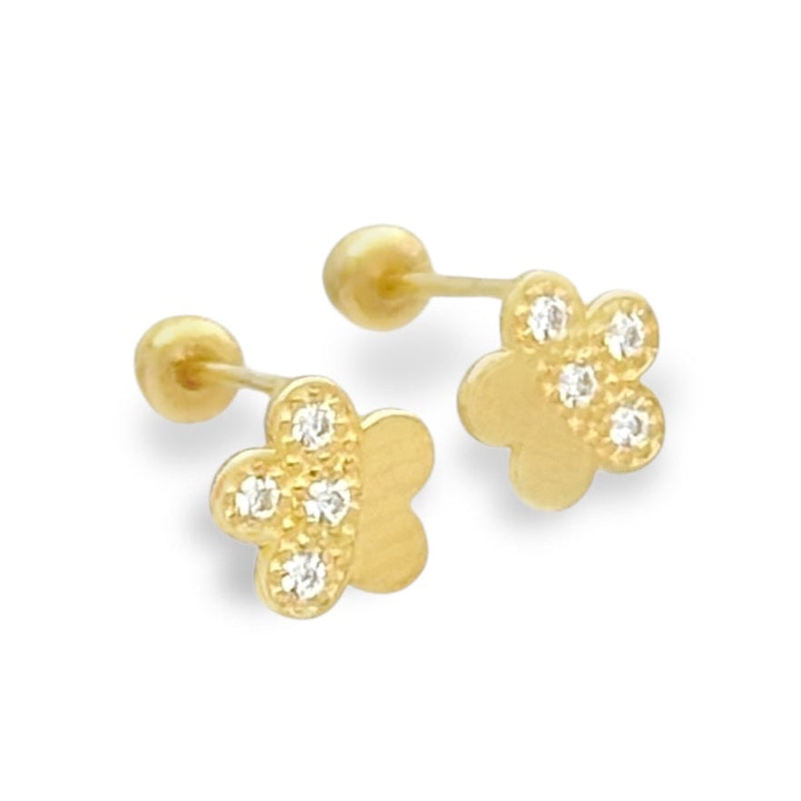 BROQUEL FLOR PAVE ZIRCONIA ORO 10K