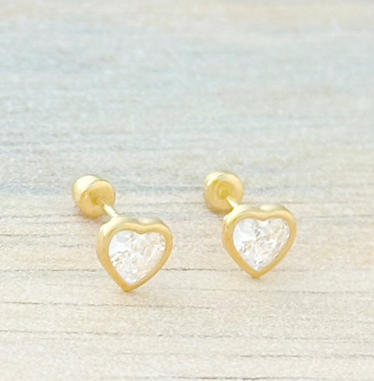 BROQUEL CORAZON  DIAMANTADO  ZIRCONIA  ORO 10K