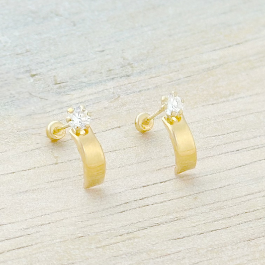 BROQUEL PAJUELA LISA UNA ZIRCONIA ORO 10K