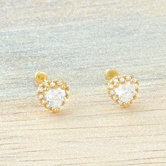 BROQUEL CORAZON  ZIRCONIA ORO 10K