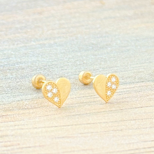 BROQUEL CORAZON  PAVE ZIRCONIA ORO 10K