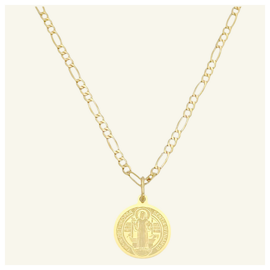COLLAR FIGARO MEDALLA SAN BENITO LASER ORO 10K