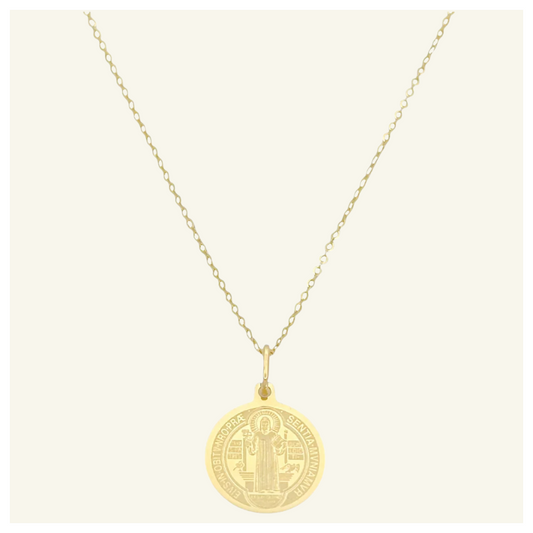 COLLAR ANCLA MEDALLA SAN BENITO LASER ORO 10K