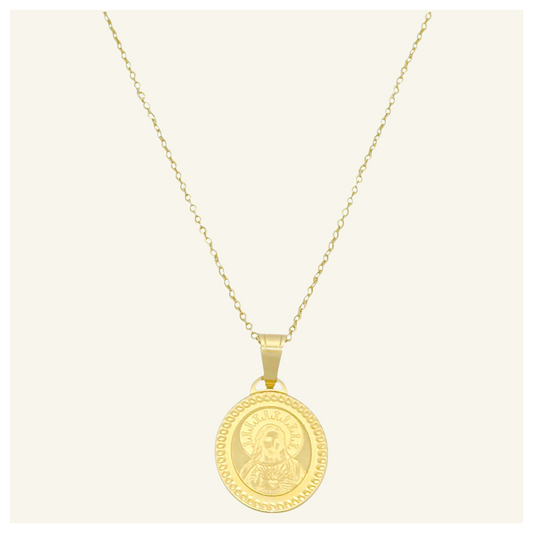 COLLAR ANCLA MEDALLA SAGRADO  CORAZON LASER ORO 10K